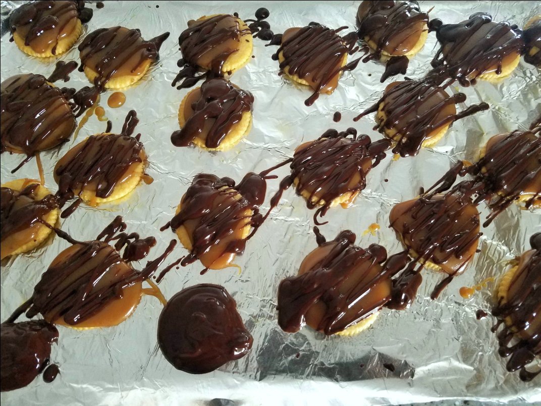 Dress up a Ritz cracker with caramel and chocolate. 