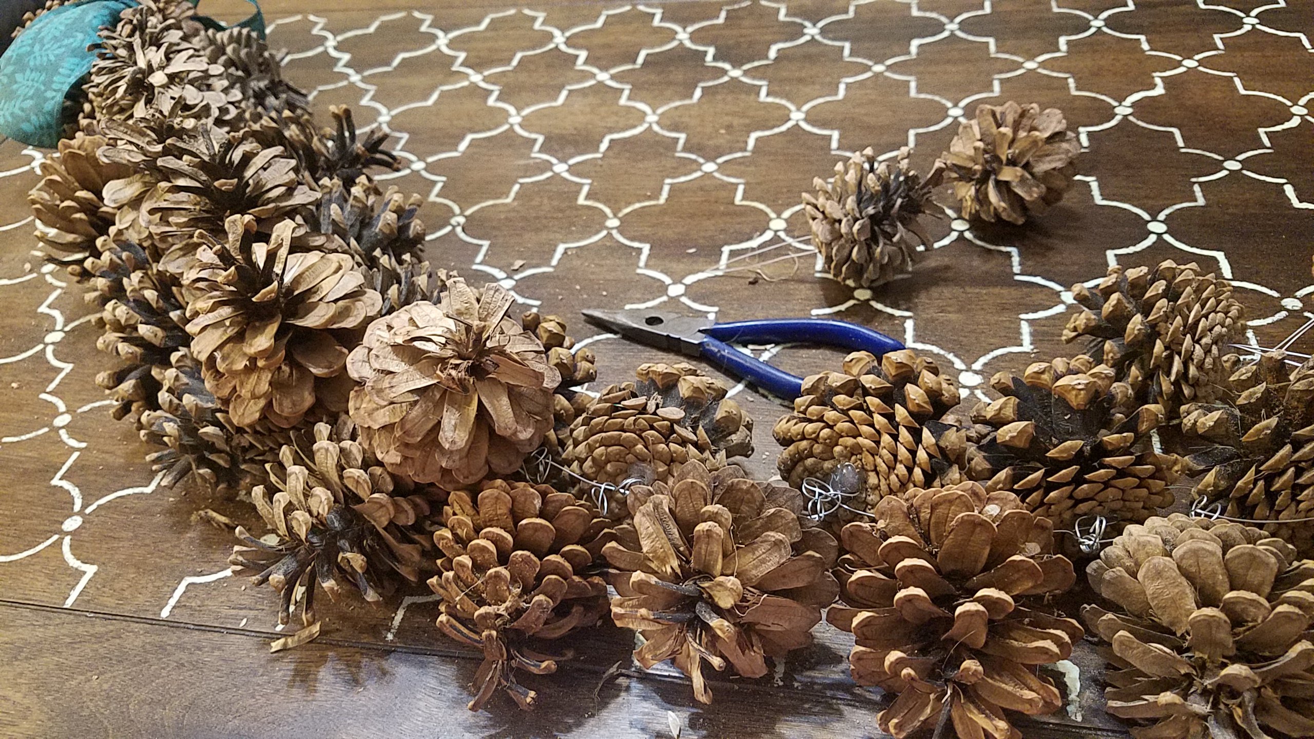 When set just right, the garland will hold its shape and the pinecones stay in place. 