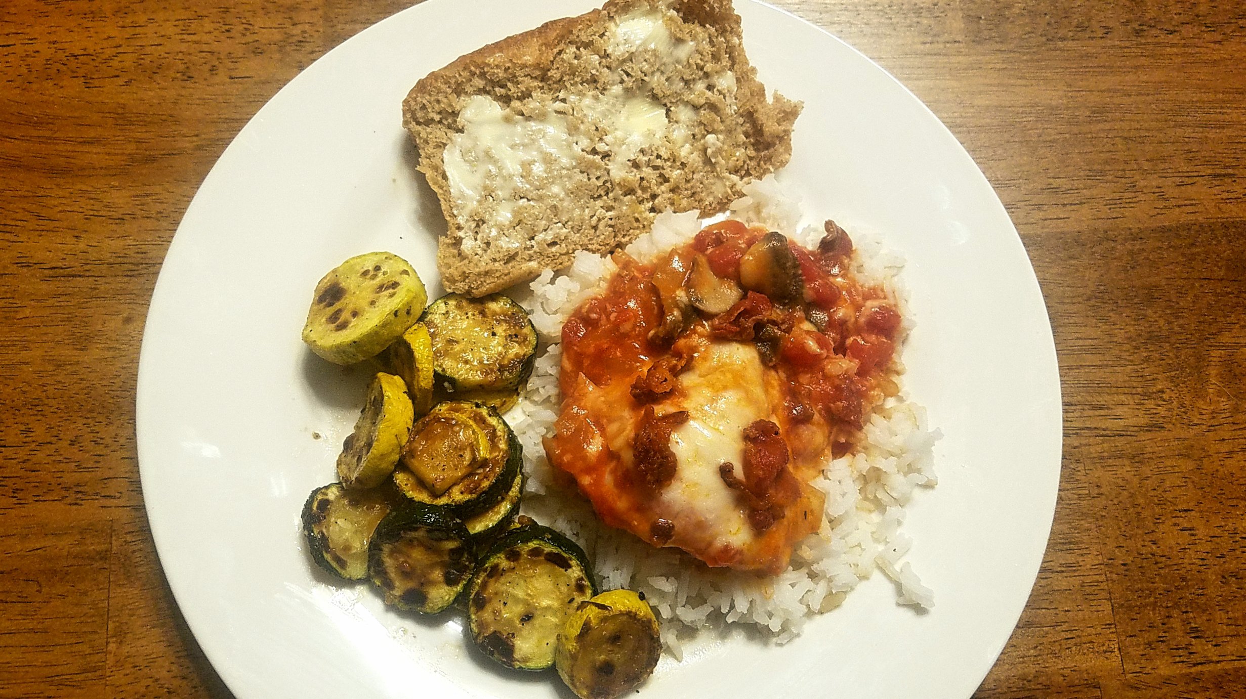 Plated meal of chicken and squash. Delicious and an easy recipe to make quickly. 