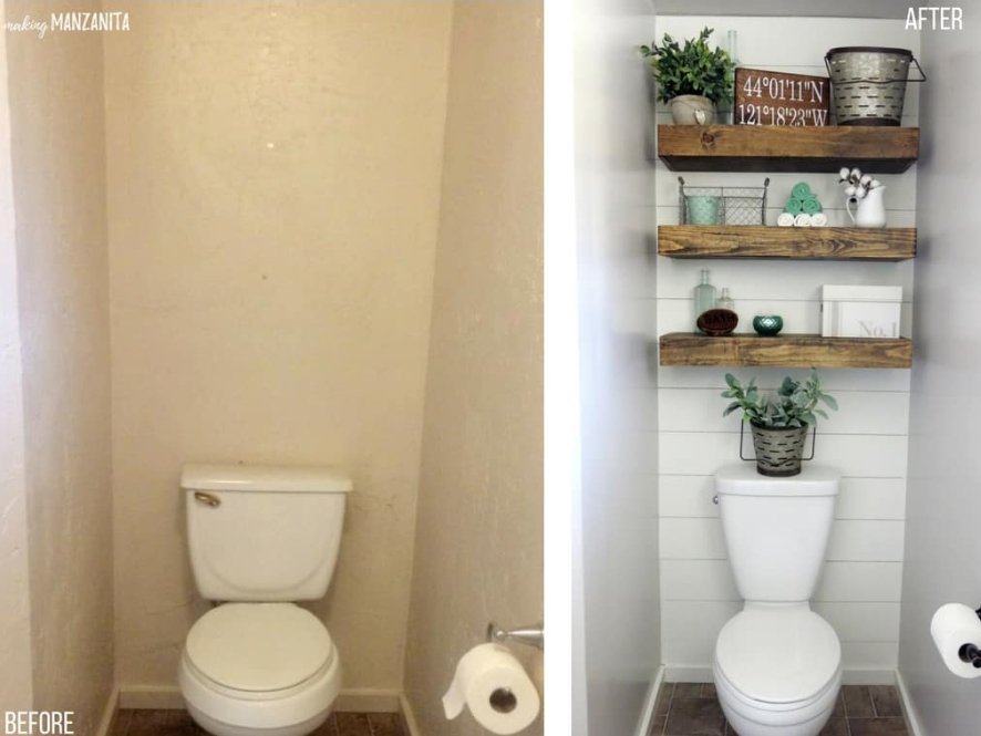 Added shelves in bathroom for storage 