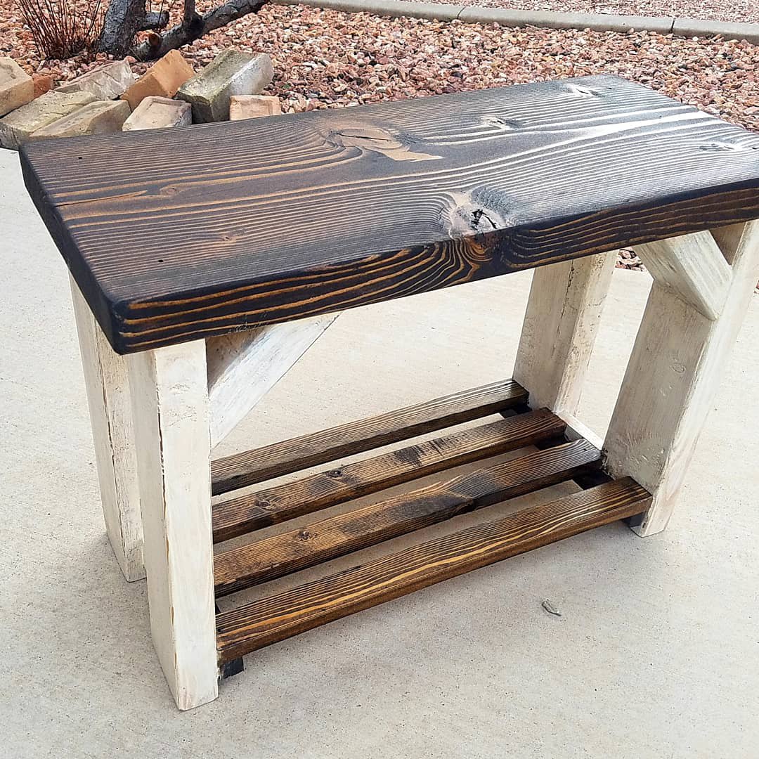 Austin and wax are used to finish off this farmhouse style bench